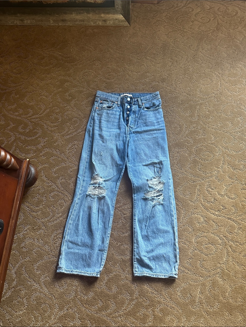 Women’s Levi Light Blue Distressed Button-Fly Jeans